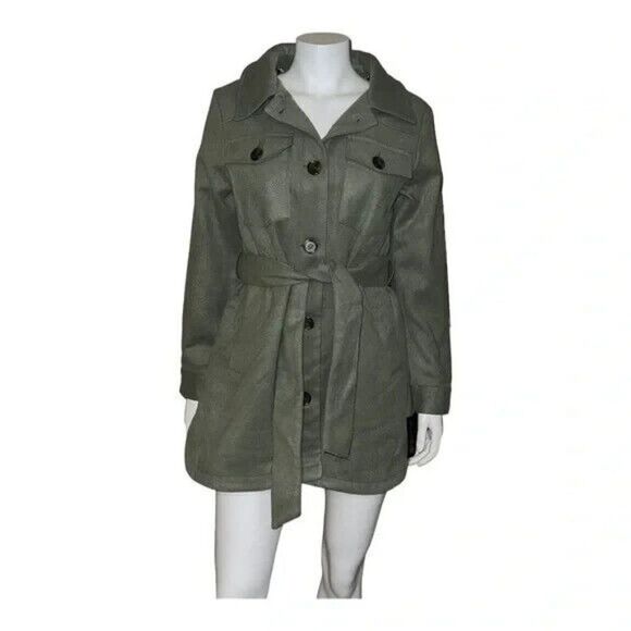 Steve Madden Juniors Belted Shirt Jacket Moss Green Plus Size 1X New - Picture 2 of 9